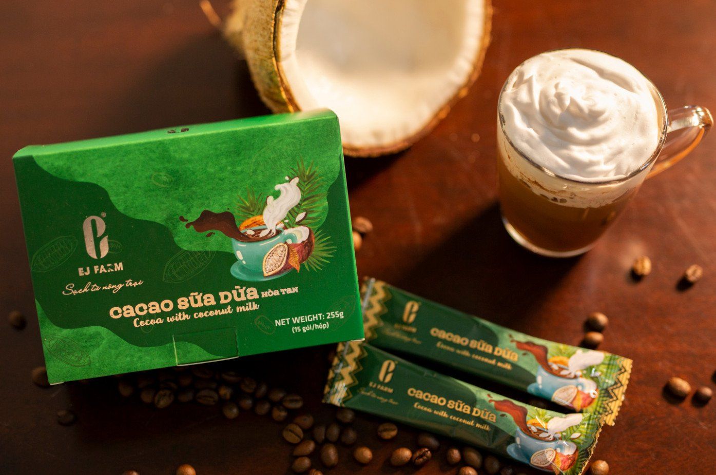 Bột cacao sữa dừa hòa tan EJ Farm