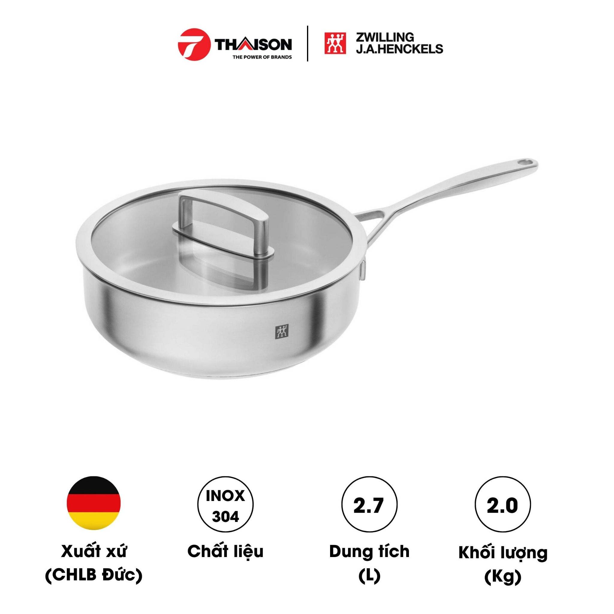 Chảo Zwilling 24 cm inox vitality có vung