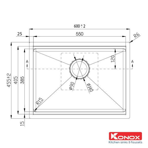 Kích thước Chậu rửa bát Konox Workstation-Undermount Sink KN6046SU