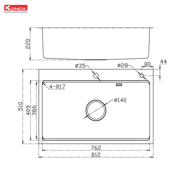 Kích thước Chậu rửa bát Konox Workstation-Topmount Sink KN8151TS Dekor