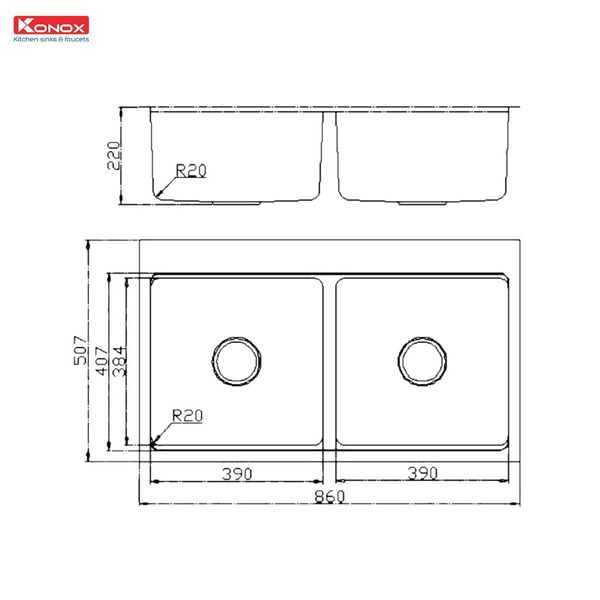 Kích thước Chậu rửa bát Konox Workstation-Topmount Sink KN8651TD Dekor