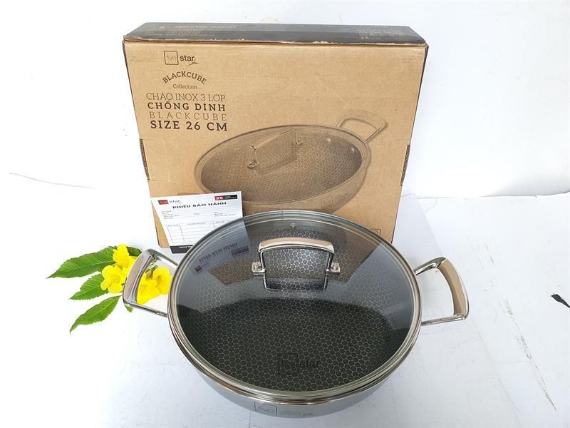 Chảo sâu lòng 3 lớp Fivestar 2 quai nắp kinh 24cm