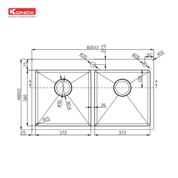 Kích thước Chậu rửa bát Konox Overmount Sink KN8248DOB