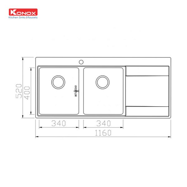 Kích thước Chậu rửa bát Konox Topmount UNICO 11652