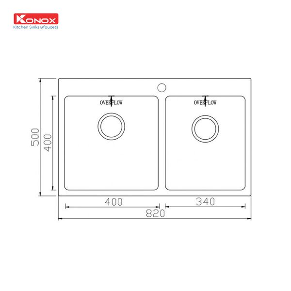 Kích thước Chậu rửa bát Konox Topmount UNICO 8250