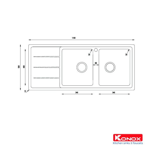 Kích thước Chậu rửa bát Konox Turkey Beta 1160