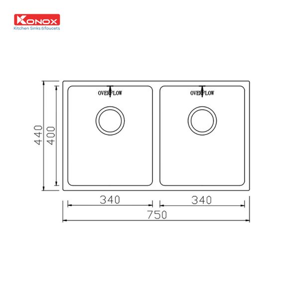 Kích thước Chậu rửa bát Konox Undermount CUBE 7544DU