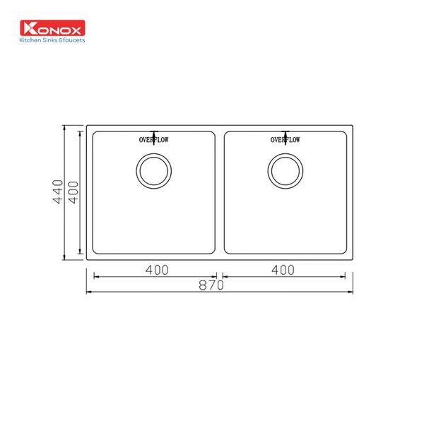 Kích thước Chậu rửa bát Konox Undermount CUBE 8744DU