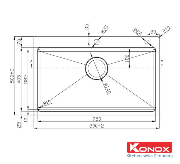 Kích thước Chậu rửa bát Konox Workstation-Topmount Sink KN8050TS