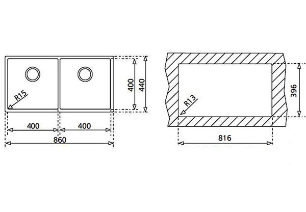 Chậu rửa bát Teka BE LINEA RS15 2B 860 kích thước