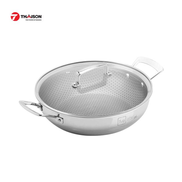 Chảo sâu lòng 3 lớp Fivestar 2 quai nắp kính 26/28cm