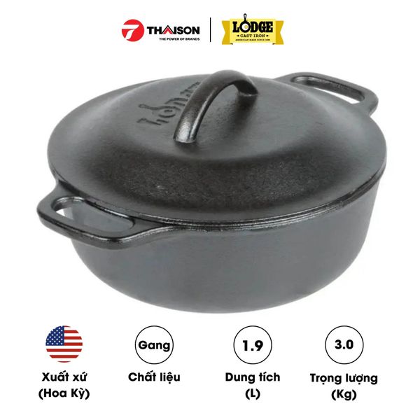 Nồi gang Lodge 21.5 cm - dung tích 1.9 lít L2Sp3