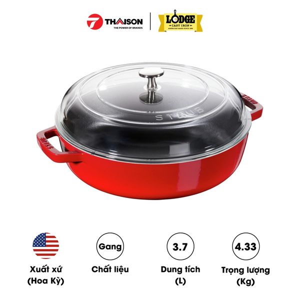 Nồi chảo gang Staub 28cm có nắp kính