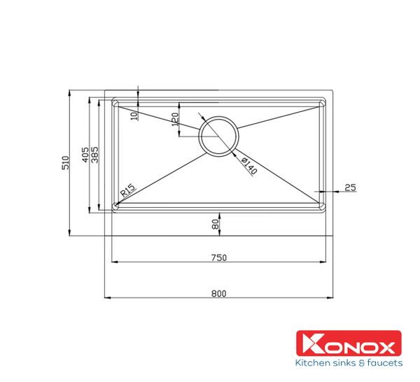 Kích thước Chậu rửa bát Konox Workstation - Apron Sink KN8051AS Curve