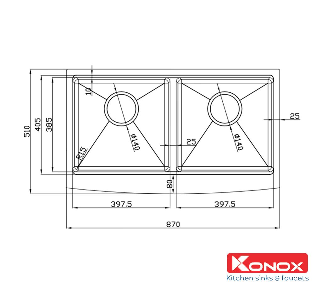 Chậu rửa bát Konox Workstation - Apron Sink KN8751DA Curve