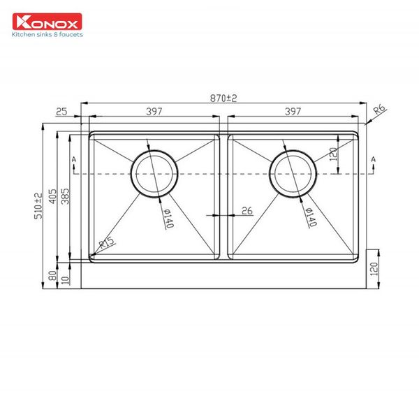 Kích thước Chậu rửa bát Konox Workstation - Apron Sink KN8751DA Retta