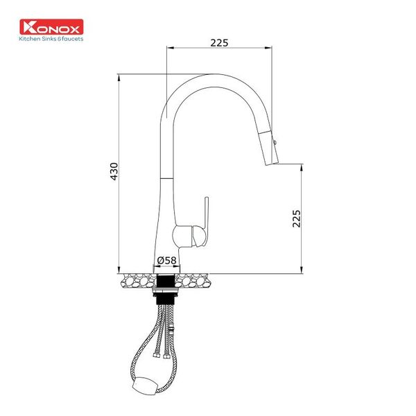 Vòi rửa bát rút dây Konox Curva Black kích thước