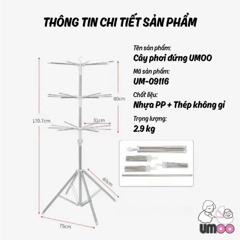 Cây Phơi Umoo Thép Hợp Kim 60 Kẹp