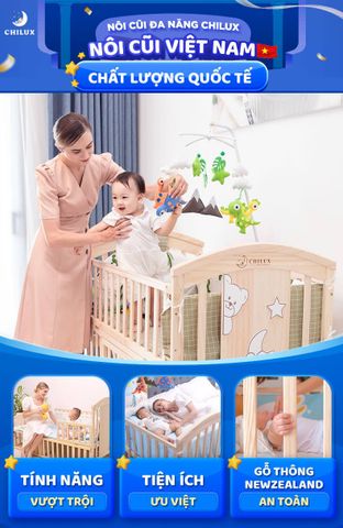 Nôi Gỗ Chilux Bộ Full Nệm Hoàng Gia