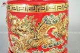 Bát hương song long chầu nguyệt men sứ đỏ đường kính 35cm họa tiết đắp nổi vẽ vàng