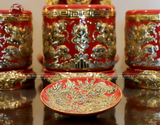 Bộ Đồ Thờ Bát Tràng đầy đủ dâng ban gia tiên men sứ đỏ đắp nổi vẽ vàng 42 vật phẩm | Bộ Thờ Cúng Gia Tiên Bát Tràng