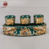 Bộ Đồ Thờ Bát Tràng đầy đủ dâng ban gia tiên men sứ xanh lục bảo đắp nổi vẽ vàng 35 vật phẩm | Bộ Thờ Cúng Gia Tiên Bát Tràng
