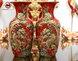 Bộ Đồ Thờ Bát Tràng đầy đủ dâng ban gia tiên men sứ đỏ đắp nổi vẽ vàng 42 vật phẩm | Bộ Thờ Cúng Gia Tiên Bát Tràng