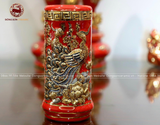 Bộ Đồ Thờ Bát Tràng đầy đủ dâng ban gia tiên men sứ đỏ đắp nổi vẽ vàng 42 vật phẩm | Bộ Thờ Cúng Gia Tiên Bát Tràng