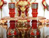 Bộ Đồ Thờ Bát Tràng đầy đủ dâng ban gia tiên men sứ đỏ đắp nổi vẽ vàng 42 vật phẩm | Bộ Thờ Cúng Gia Tiên Bát Tràng