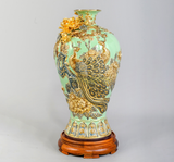 Mai bình công danh phú quý men sứ xanh ngọc kích thước cao 48cm đắp nổi vẽ vàng 24k