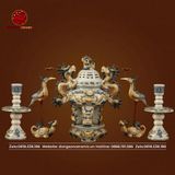 Bộ Ngũ Sự men rạn cổ đắp nổi hoa văn Rồng | Bộ Thờ Cúng Gia Tiên Bát Tràng
