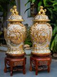 Chóe đại tứ cảnh men rạn vẽ vàng cao 82cm
