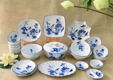 Bộ bát ăn gốm sứ Bát Tràng họa tiết hoa sen men lam 21 vật phẩm