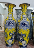 Lục Bình Bát Tràng họa tiết sen cá phúc đức nền vàng kích thước 1m6 | Quà Tặng Cao Cấp lục bình gốm