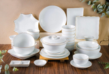 Bộ bát ăn gốm sứ Bát Tràng men sứ trắng viền vàng 29 vật phẩm