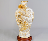 Mai bình công danh phú quý men sứ trắng kích thước cao 48cm đắp nổi vẽ vàng 24k