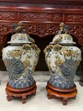 Chóe gốm sứ Bát Tràng họa tiết công đào men rạn đắp nổi kênh bong kĩ dung tích 40l