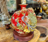 Bình Hút Tài Lộc gốm Bát Tràng công danh phú quý men sứ đỏ đắp nổi vẽ vàng kích thước 30cm