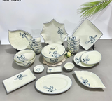 Bộ bát ăn gốm sứ Bát Tràng hoa sen men chàm 24 vật phẩm