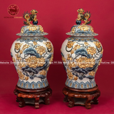 Chóe hoa sen men rạn đắp nổi vẽ vàng dung tích 40l