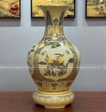 Bình phú quý Chu Đậu long lân quy phượng men vàng kem truyền thống vẽ vàng kích thước 65cm