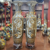 Lục Bình Bát Tràng men rạn tứ cảnh đắp nổi vẽ vàng kích thước 1m4 | Quà Tặng Cao Cấp lục bình gốm