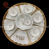 Bộ bát ăn gốm sứ Bát Tràng hoa mặt trời men sứ trắng vẽ vàng 15 vật phẩm