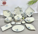 Bộ bát ăn gốm sứ Bát Tràng hoa sen men chàm 24 vật phẩm