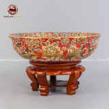 Bát thả hoa cửu ngư trăm hoa men sứ đỏ đắp nổi vẽ vàng đường kính 50cm
