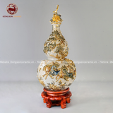 Hồ Lô Phong Thủy mã đáo thành công men rạn đắp nổi vẽ vàng chuẩn Bát Tràng kích thước 75cm | Quà Tặng Phong Thủy hồ lô gốm sứ