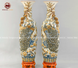Lục bình Bát Tràng men rạn họa tiết công danh phú quý đắp nổi kích thước 1m4 | Quà Tặng Cao Cấp lục bình gốm