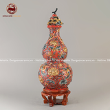 Hồ Lô Phong Thủy cửu hạc bách niên hoa men sứ đỏ chuẩn Bát Tràng kích thước 75cm | Quà Tặng Phong Thủy hồ lô gốm sứ