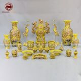 Bộ Đồ Thờ Bát Tràng đầy đủ dâng ban gia tiên men sứ vàng đắp nổi vẽ vàng 29 vật phẩm | Bộ Thờ Cúng Gia Tiên Bát Tràng