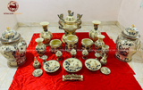 Bộ Đồ Thờ Bát Tràng họa tiết song long men chu đậu vẽ vàng 24k 23 vật phẩm | Bộ Thờ Cúng Gia Tiên Bát Tràng